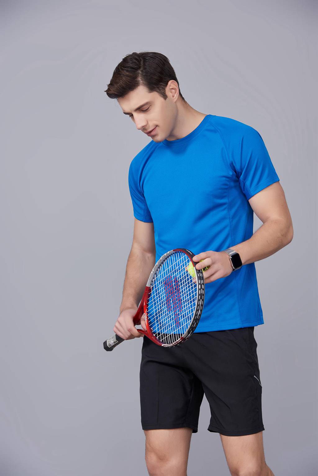 修身運動短袖 舒適透氣跑步訓練速干T恤-寶藍色