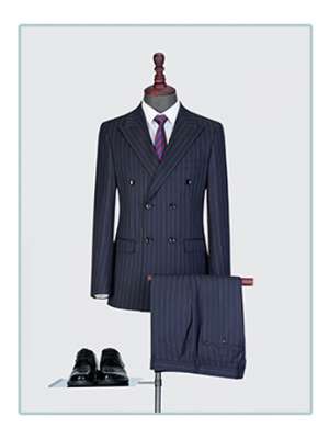 豎條紋西服套裝男士三件套商務職業(yè)正裝